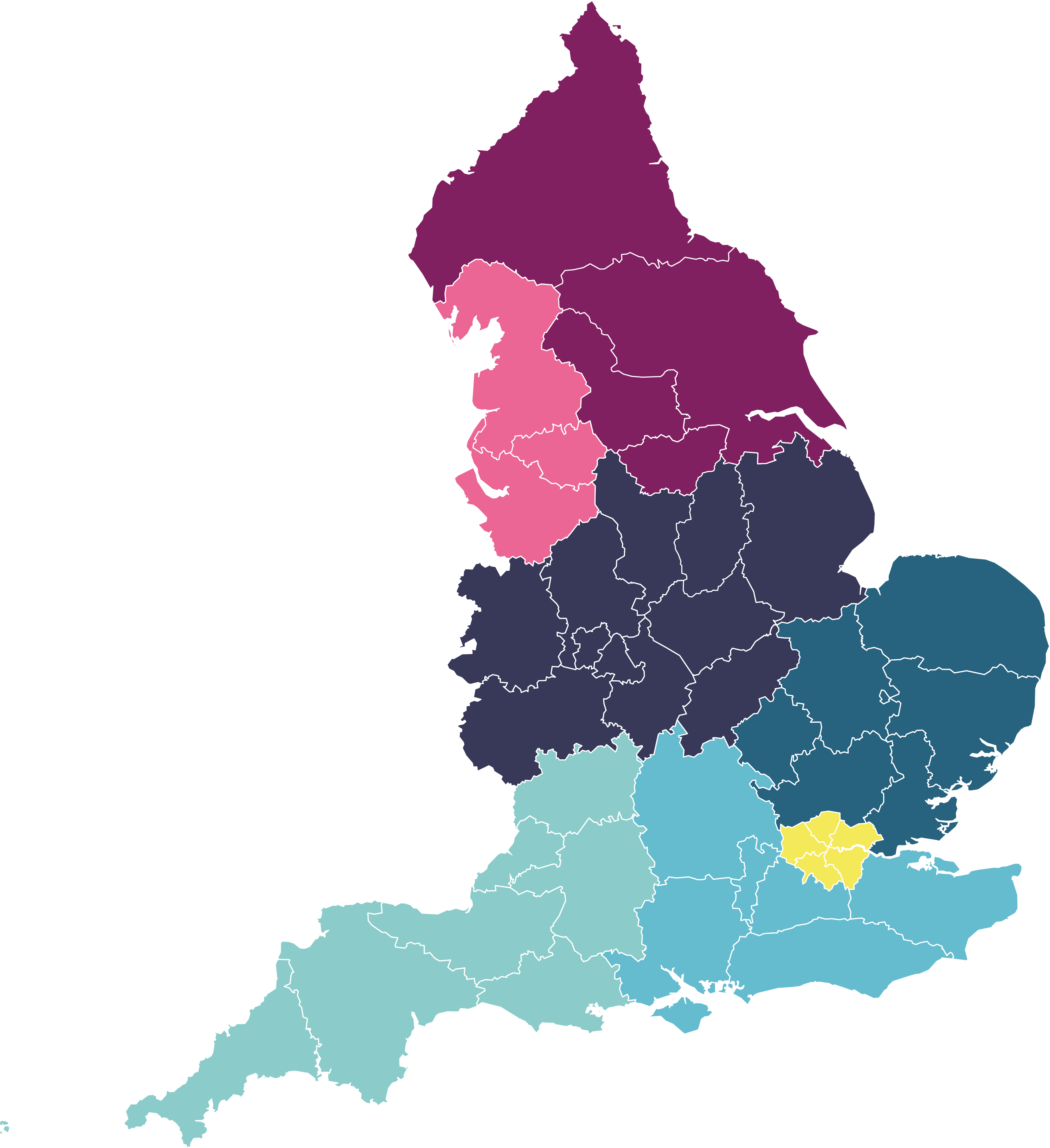 map of the england showing icbs